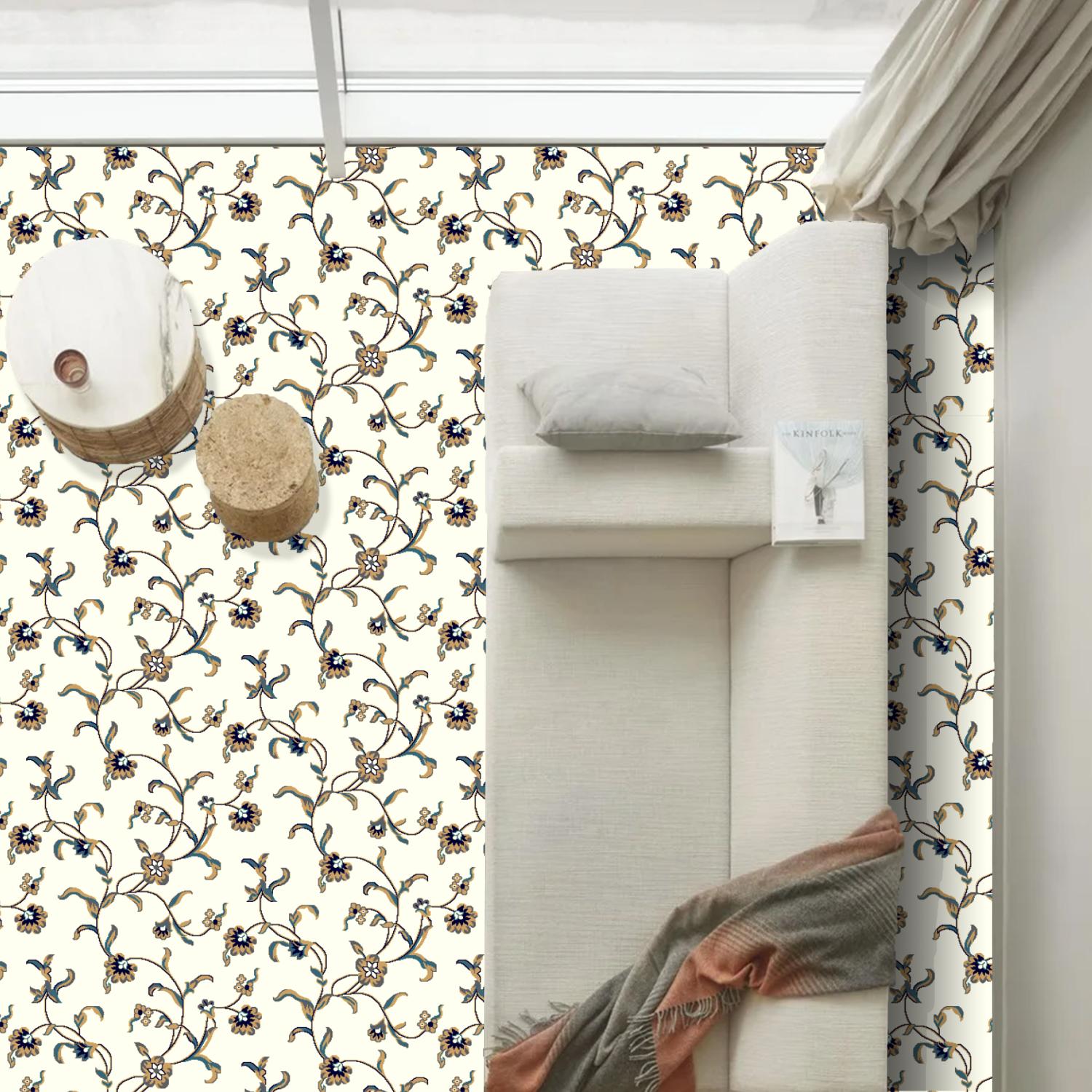 Luxurious soft living room wall to wall carpet in red floral pattern.